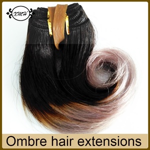Ekstensi rambut manusia asli Ombre 99J Multi warna, ekstensi rambut poni bergelombang pendek hitam ke pirang merah ungu abu-abu 6" - Product Image 4