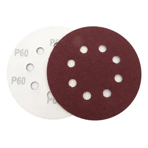 5inch 8 holes hook and loop self adhesive abrasive paper Red Flocking sandpaper for polishing and sanding