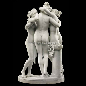 Statue de sœur en pierre naturelle, célèbre figure de déesse, trois gracieux féminine, sculpture en marbre chair - Product Image 4
