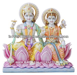 Statue de Laxmi Narayan en marbre blanc - Product Image 1
