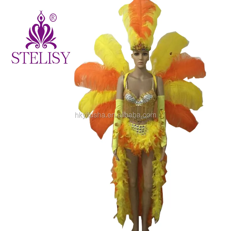 Yifusha pluma amarillo sexy samba traje show de YW657