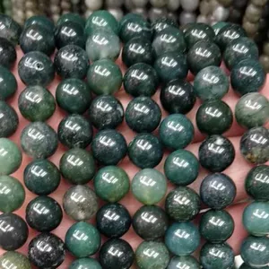批发天然石珠4毫米-12毫米苔藓玛瑙石珠用于珠宝制作