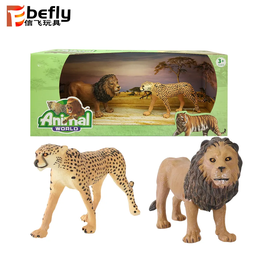 With GCC certificate 5 '' Realistic leopard lion model set plastic wild animal toy