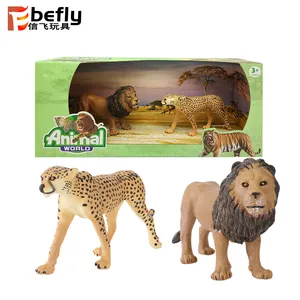 Dengan sertifikat GCC 5 "set model singa macan tutul realistis, mainan hewan liar plastik
