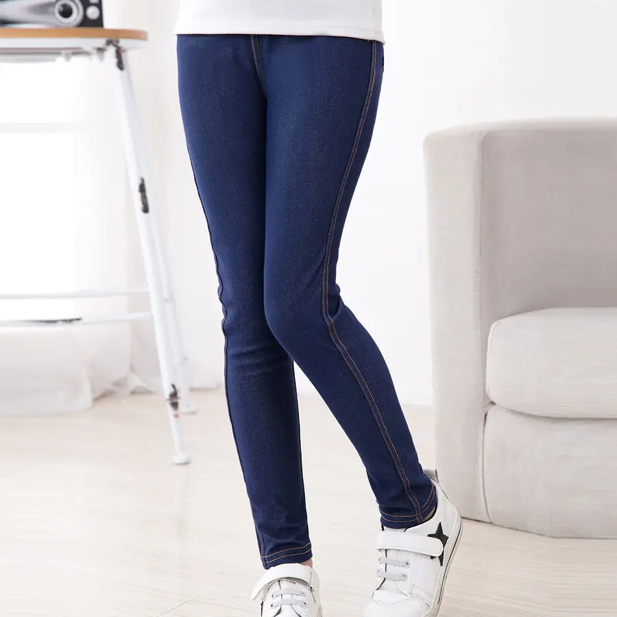 New Spring Summer Fashion Girls Pencil slim leggings Imitation denim fabric Jeans Kids Candy Color Mid Waist Full Length pants