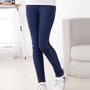 Mới Xuân Hè Thời Trang Cô Gái Bút Chì Slim Xà Cạp Giả Denim Vải Jeans Kids Kẹo Màu Giữa Eo Đầy Đủ Quần Dài