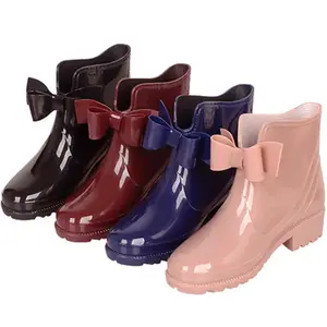 Модные прозрачные ботильоны из ПВХ с бантом в уникальном стиле, резиновая обувь для девочек, женские ботинки из ПВХ CC1026