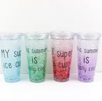 Transparent Straw Double Layer Cup Plastic Reusable Clear Glass Travel  Juice Cup With Lid Straw 1pcs