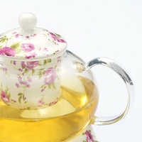 Théière en verre antique en gros avec infuseur, théière en verre avec chauffe-théière en céramique pour cadeau à domicile