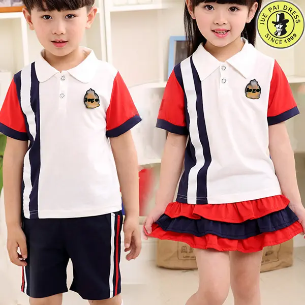 OEM wholesale Pure cotton kindergarten pupils summer uniforms class service school uniform latest design