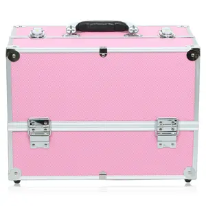 Yaeshii Custom Pink Professional Travel Luxury Aluminum Cosmetic Empty Makeup Compact Train Case