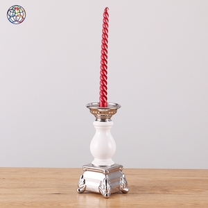 Portacandele in Ceramica di Alta Qualità, Produzione di Fabbrica, <span class=keywords><strong>Bianco</strong></span> e Argento, Lungo Stelo per Candele Votive - Product Image 2