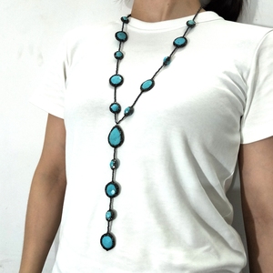 Hot Selling Bohemian Style Lange <span class=keywords><strong>Turquoise</strong></span> Stenen Ketting Kraal Pave Crystal Diamant Met Kwast Voor Jubileum - Product Image 3