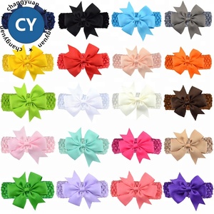Grosgrain Lint Gevorkte Staartstrik Met Elastische Band, Groothandel Effen Kleur Haarlint Strik Voor Kinderen - Product Image 1