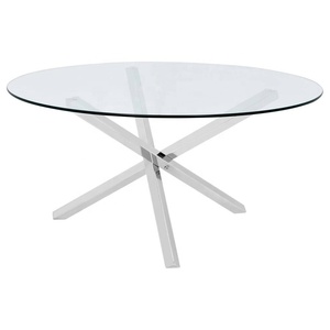 Mesa de centro redonda de vidrio templado transparente, patas de Metal cromado, oferta