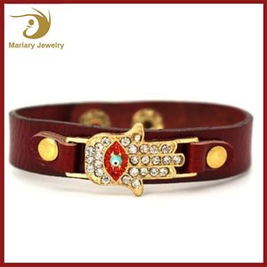 Mano de Hamsa Mal de Ojo Pulsera de Cuero Negro Ajustable Tribal <span class=keywords><strong>Surfer</strong></span> Lucky Charm <span class=keywords><strong>Cuff</strong></span> Pulseras - Product Image 2