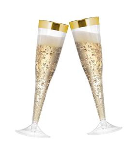 Eleganti flauti di <span class=keywords><strong>Champagne</strong></span> in plastica trasparente 4.5 Oz con montatura in oro, - Product Image 1