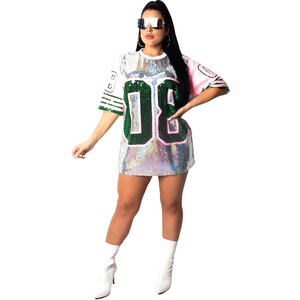 Nuovo maglione da donna Casual Casual verde e rosa nuovo O collo a mezza manica con paillettes numero 08 lungo t-shirt - Product Image 5