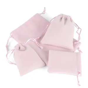 Customプリントピンクベルベットジュエリー化粧品ギフトバッグベルベットの巾着袋フェイクスエードバッグ