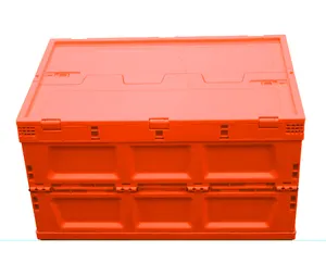 Boîte pliable en plastique avec couvercle, conteneur pliable, de couleur orange, livraison gratuite