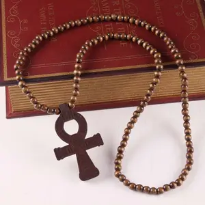 الجملة مجوهرات الدينية مطرز خشبية مخصصة عنخ الصليب قلادة