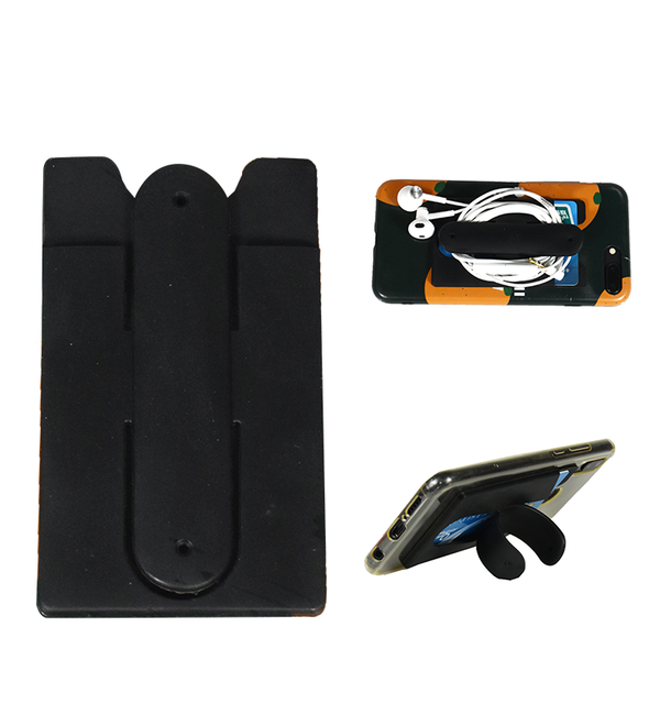 Silicone Card Holder with 3m Sticker Adhesive Phone Stick on Wallet Pocket with Stand