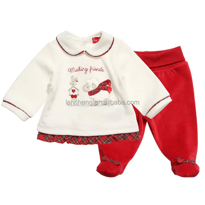 Oferta especial de alta calidad de bebé de terciopelo top y pantalón conjunto de ropa de bebé niña