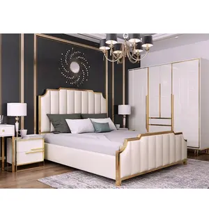 No. JQ-M002 Factory Hot Selling Chinese Wooden Bed Sample For Adults With Upholstery