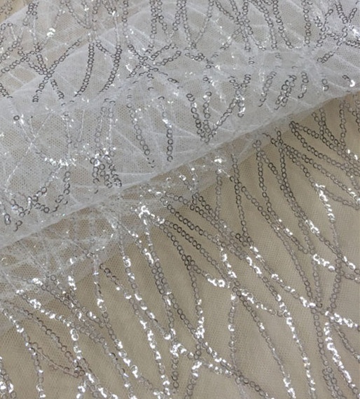 Новейшая модная блестящая кружевная Тюлевая ткань с волнами для свадебного или вечернего платья/ткань с блестками
