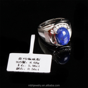 mayor de la piedra preciosa natural anillo 925 plata esterlina fina joyería nueva moda clase lapislázuli ajustable participar - Product Image 3