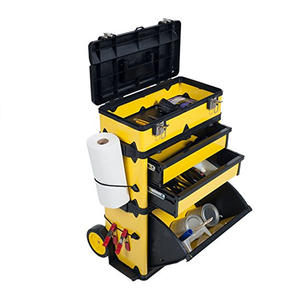 Boîte à outils empilable, organisateur mobile à roulettes avec poignée télescopique confortable, chariot rigide vertical avec roues - Product Image 2