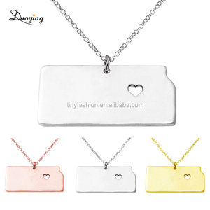 N013 Or/Or Rose/Or Blanc USA Carte Kansas State Amour Couple Pendentif En Acier Inoxydable Bar Collier - Product Image 1