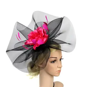 Sombrero tocado de Sinamay para cóctel, accesorios para el cabello con diseño de plumas y flores, a la moda, 2021