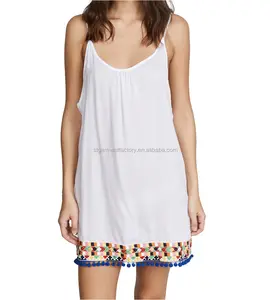 Vestido de praia multicolor bordado, para o verão, com tiras, sexy, feminino, mini vestido, sem mangas, branco, roupas casuais, novo, STb-0781