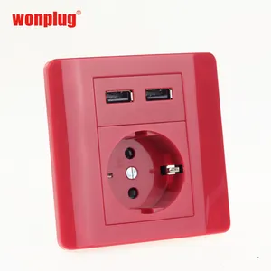 Germany EU German schuko korea french type wall plug power socket with 2USB charger Europe electrical wall plate socket outlet