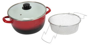 La friteuse profonde de double de poignée de <span class=keywords><strong>fonte</strong></span> émail rouge epoptic merveilleux de fer, la cocotte <span class=keywords><strong>en</strong></span> terre BY-3811 - Product Image 1