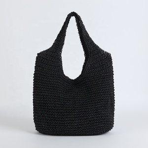 Mayorista Verano Mujer Dama Simple <span class=keywords><strong>Mano</strong></span> Crochet Papel Paja Playa Bolso Bordado Cremallera Cierre Portátil Color Sólido - Product Image 2