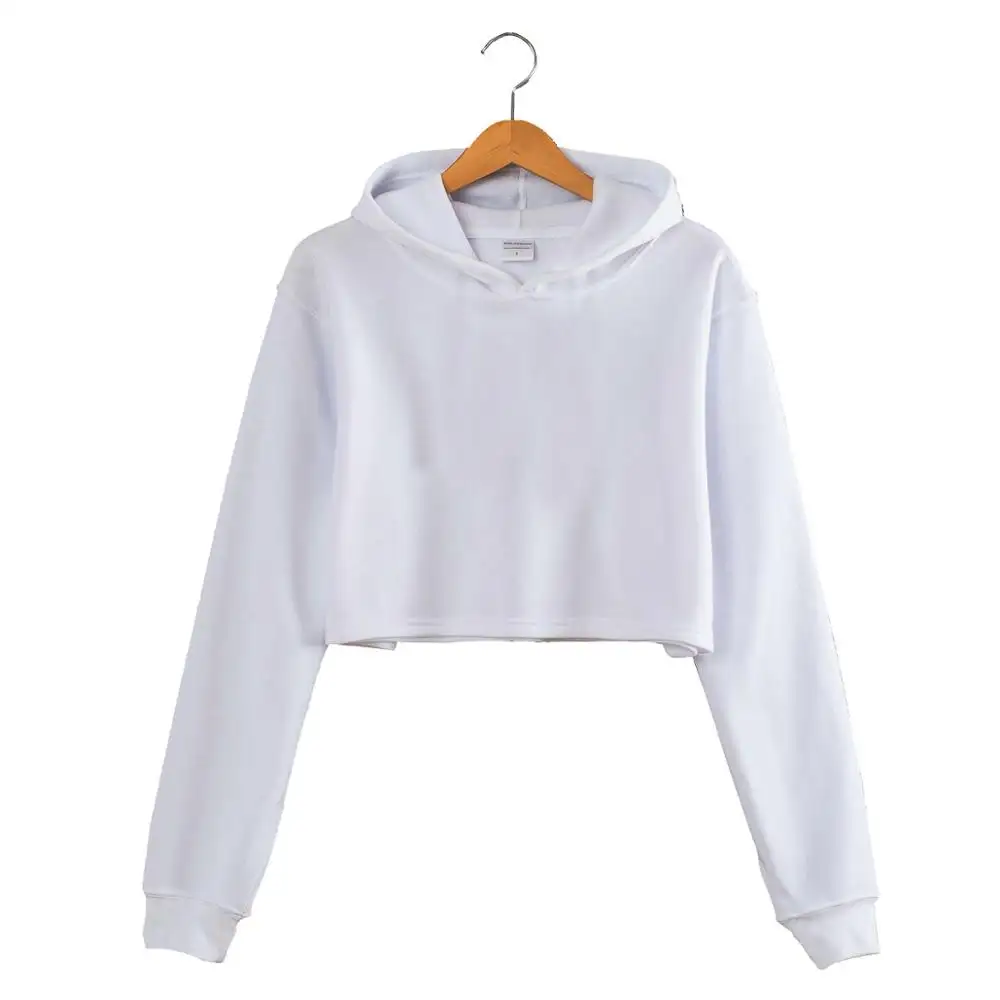 Wholesale Custom LOGO Female White Cropped Hoodies Women Cotton Crop Top Hoodie