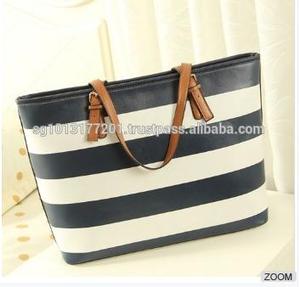 กระเป๋าถือชายหาดแฟชั่นสำหรับผู้หญิงกระเป๋าถือหนังลายทางมีด้ามจับขายดี - Product Image 1