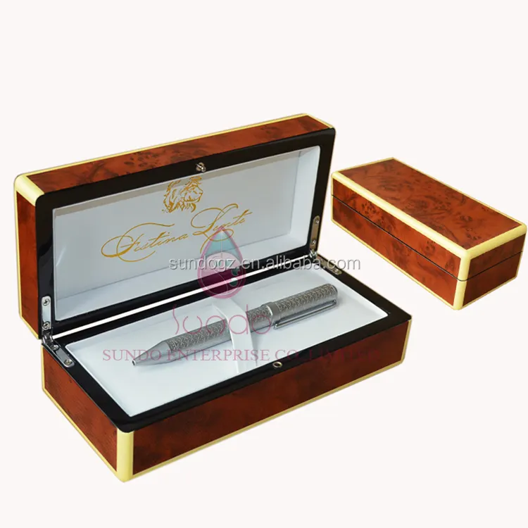 Caneta de madeira laca de luxo, para caneta tinteiro, logotipo personalizado, alta brilho, caixa de armazenamento