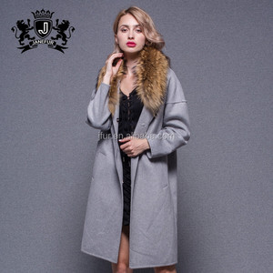 Moutons Col De Fourrure <span class=keywords><strong>Veste</strong></span> Fantaisie Conception De Chèvre Fourrure Brassard Vêtement de Femmes Double Face Manteau de Laine - Product Image 1