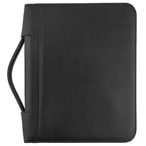 2018 Professional black PU leather Padfolio Portfolio notepad sleeve retractable handle detachable 3 ring binder exterior pocket