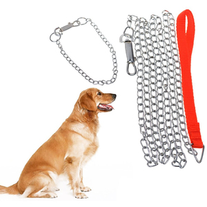 <span class=keywords><strong>Collar</strong></span> y Correa para <span class=keywords><strong>Perro</strong></span> de Hierro Cromado de 4 Pulgadas con Liberación Rápida y Asa Acolchada con Patrón Sólido - Product Image 1