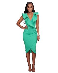 Europa e in America Le Donne di Formato Elegante Balza Abito Senza Maniche Sexy Scollo <span class=keywords><strong>A</strong></span> V Da Sera del Vestito Falbala