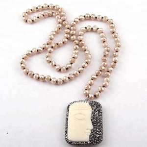 <span class=keywords><strong>Collier</strong></span> noué en perles de verre pour femmes, bijou religieux demi <span class=keywords><strong>bouddha</strong></span>, noir et Beige, avec pendentif, à la mode, offre spéciale - Product Image 5