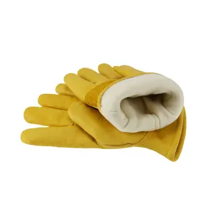 Gants de travail d'hiver en cuir par temps froid avec doublure polaire, gants de travail chauds