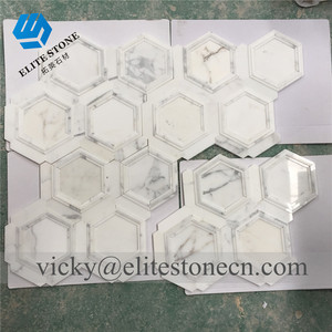 Thiết kế Trang Trí giá rẻ Bằng Tia Nước hexagon Trắng Khảm Đá Cẩm Thạch - Product Image 3