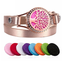 Médaillon de parfum en acier inoxydable pour femmes, vente en gros, bijoux d'aromathérapie, diffuseur d'huile essentielle, Bracelet en cuir