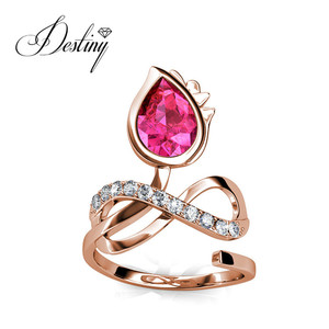 Anello con fiocco in fiore di moda <span class=keywords><strong>gioielli</strong></span> in argento 925 impreziosito da cristalli <span class=keywords><strong>Swarovski</strong></span> dasini colore rosa anello con disegno floreale - Product Image 4