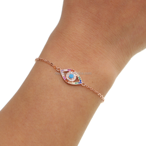 Promozione moda arcobaleno CZ pavimentato malocchio braccialetto Charm occhio rosa placcato <span class=keywords><strong>oro</strong></span> braccialetto a catena <span class=keywords><strong>sottile</strong></span> per le donne festa di nozze - Product Image 1